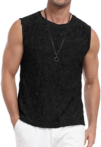 Mens Tank Tops Fashion Sparkly Tank Shirts — Black Medium
