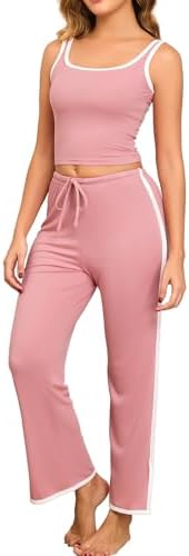 Sleeveless Pajamas set Ribbed Pajama Tank — Pink XXL
